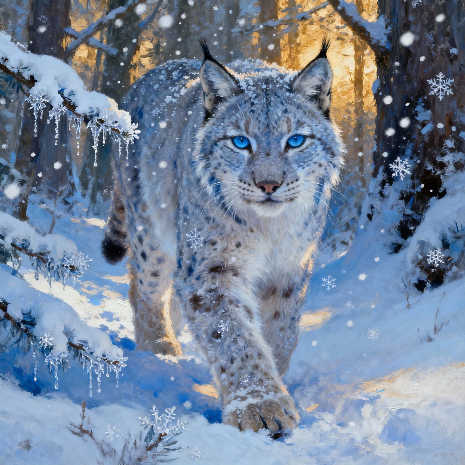 Majestic Lynx Prowls Snowy Forest