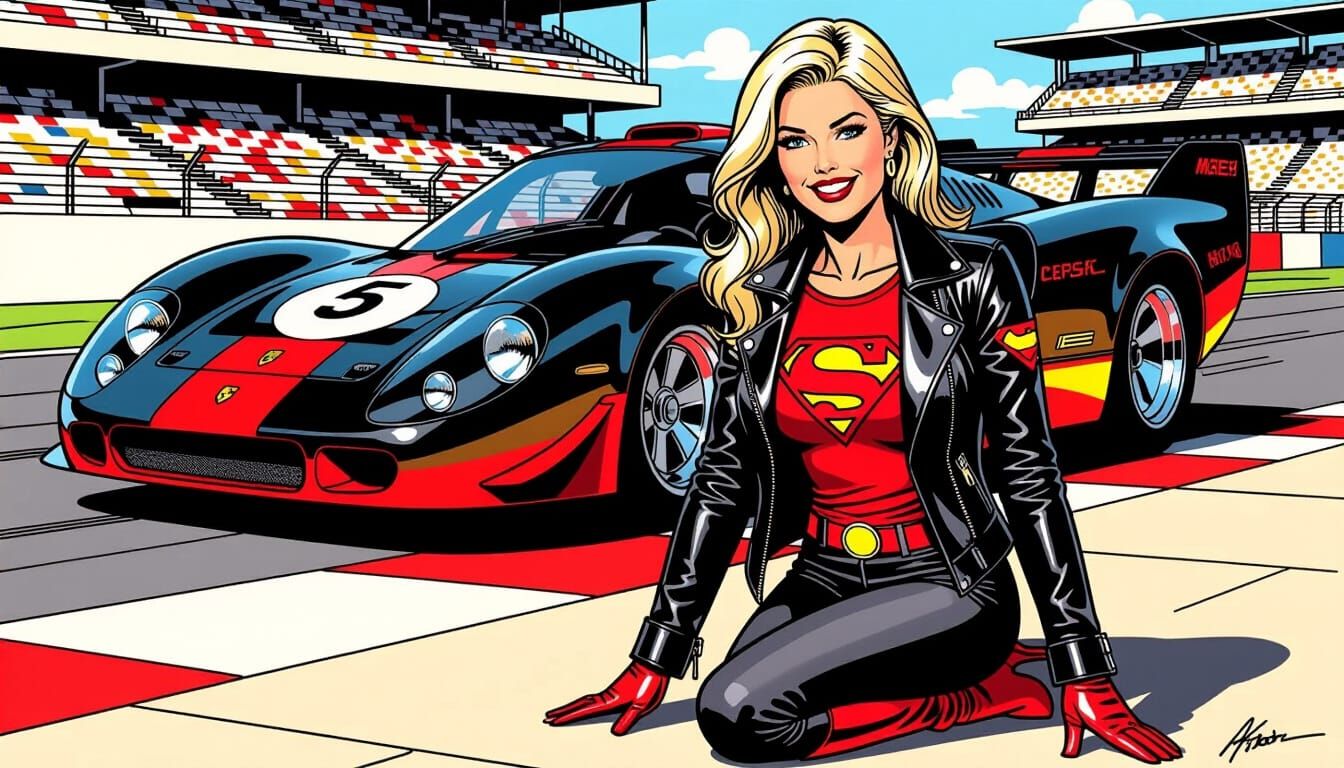 Kara Zor-El with Porsche 917LH, Comic Book Art
