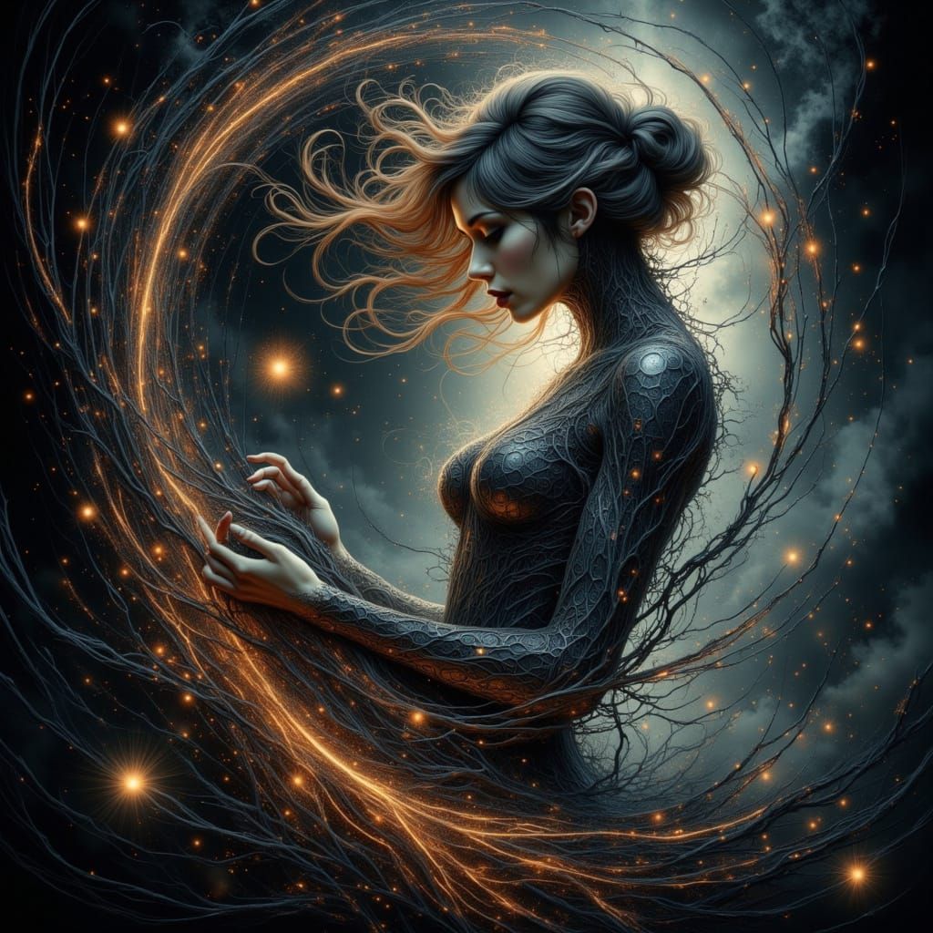 Shattered Woman with Neurons: Digital Art