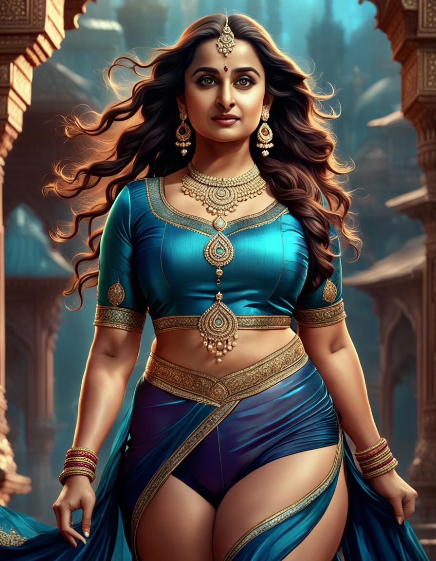 Curvy Indian Woman in Shiny Salwar: Fantasy Art