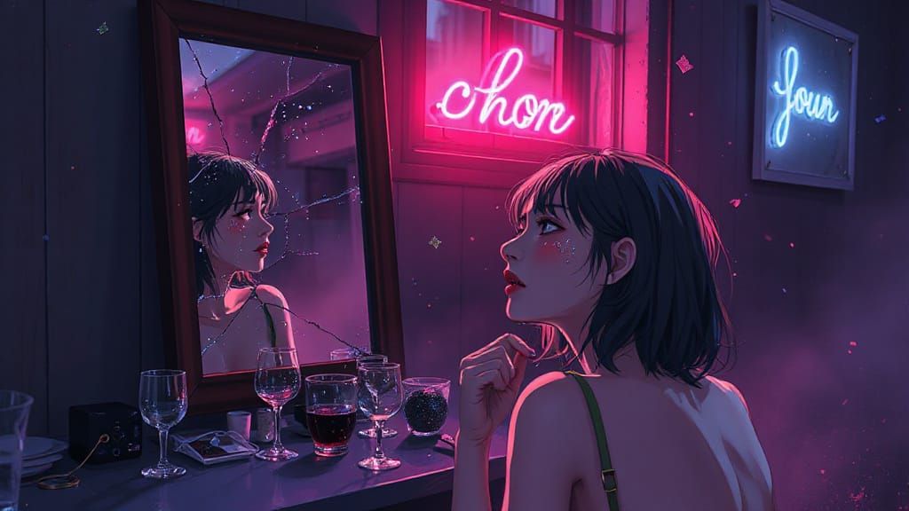 Anime Illustration: Fallen Soul After Storm, Neon Light Mela...