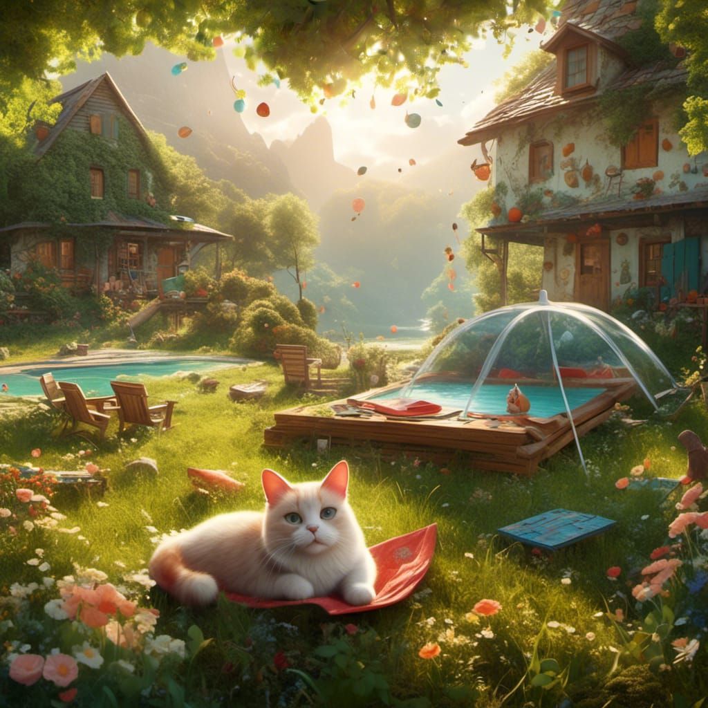 Fat Cat in Summer Garden: Graffiti Art