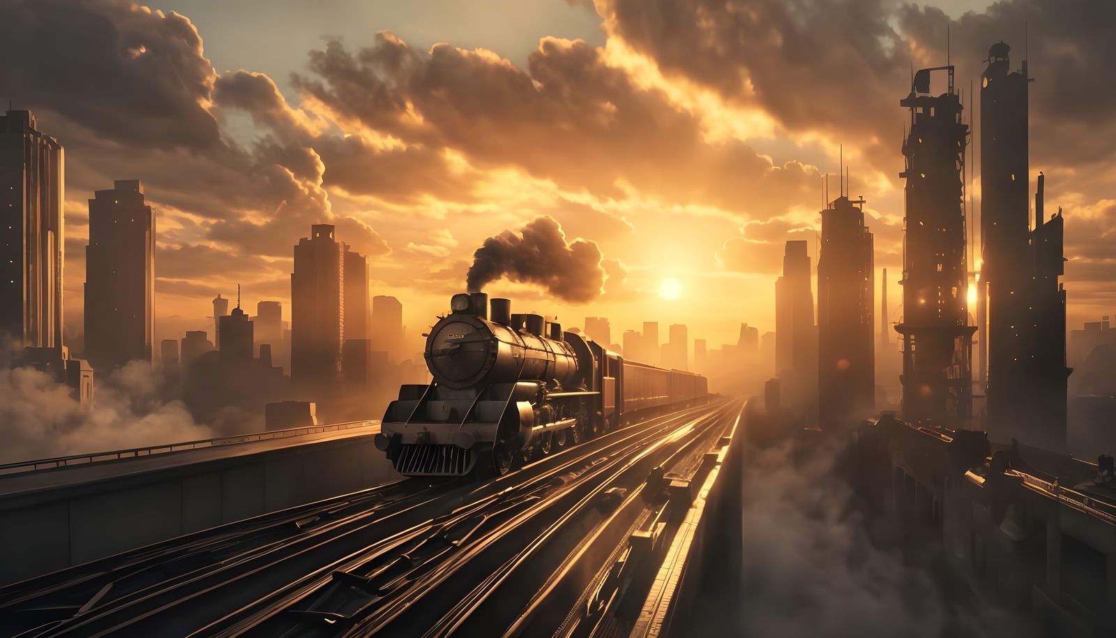 Dieselpunk Locomotive in 1920s Metropolis