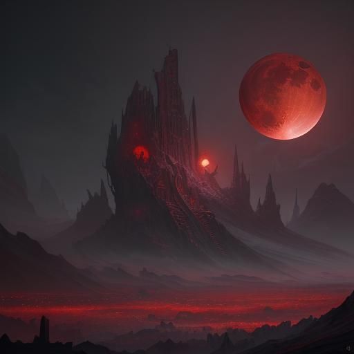 Detailed Blood Moon Fantasy Concept Art
