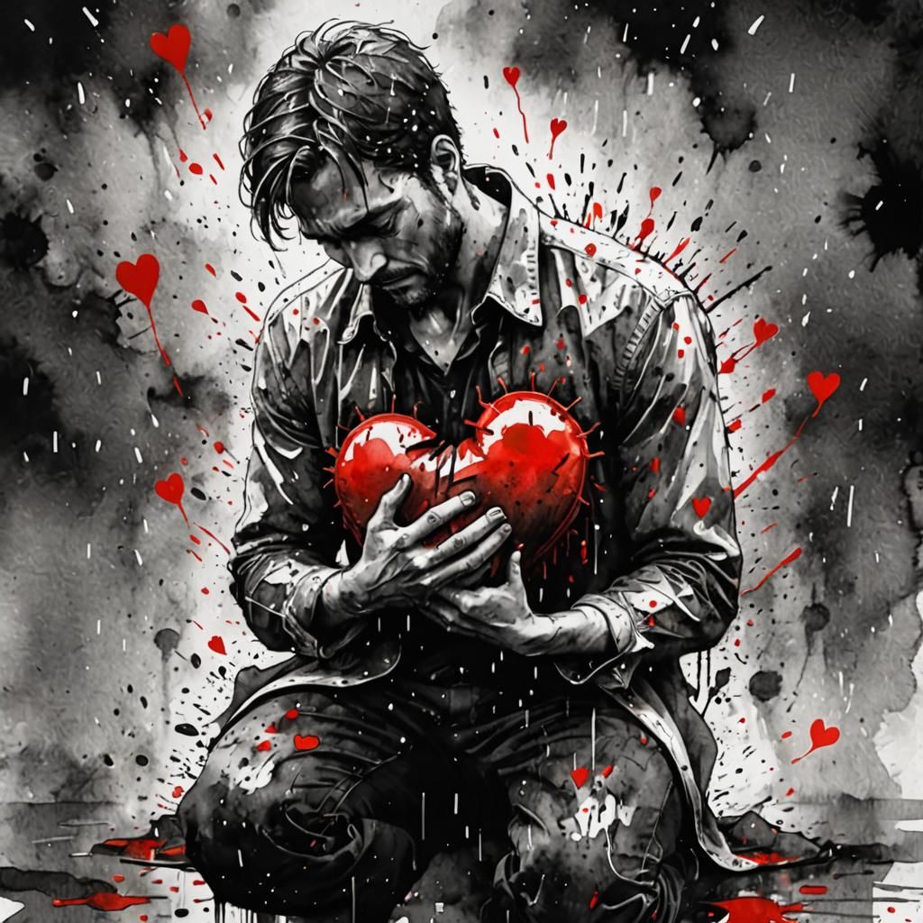 Heartbreak in Black and White Watercolor