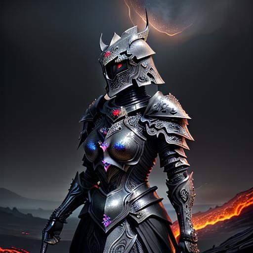 Universe Knight in Black Armor Digital Painting