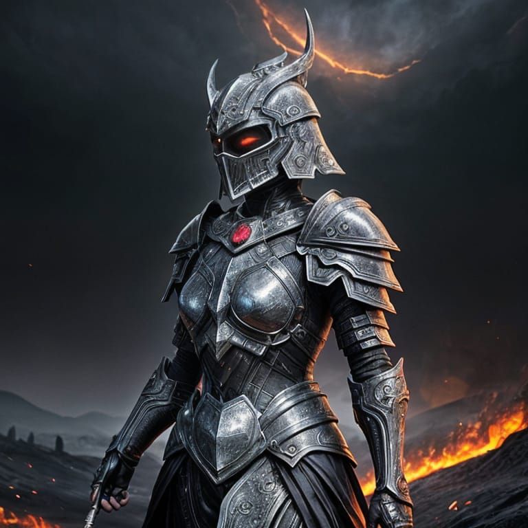 Universe Knight in Black Armor Digital Painting