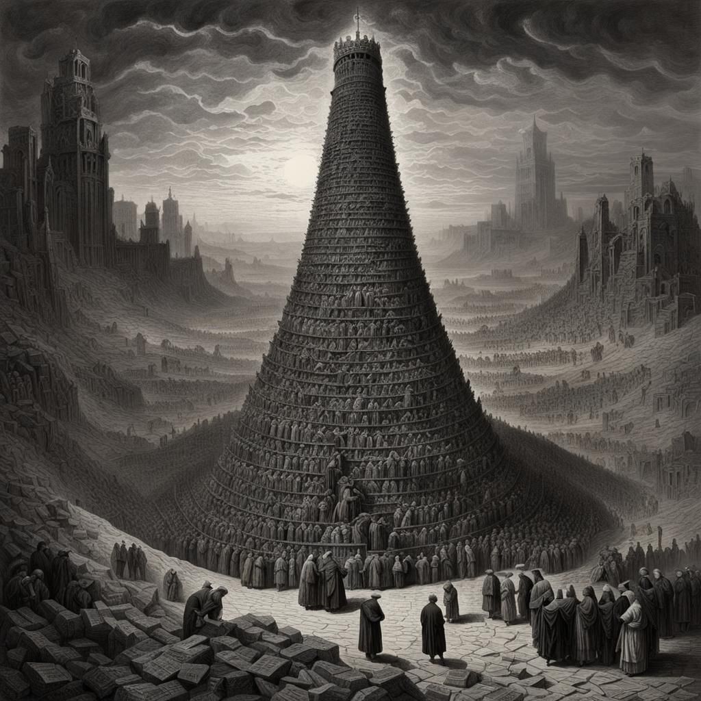 Monochromatic Desert Tower of Words, Doré Style