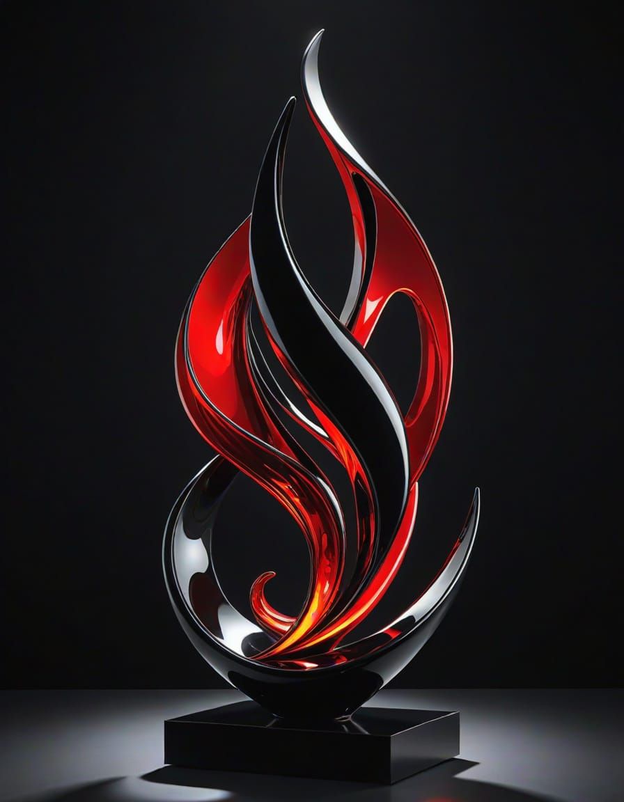 Elegant Flame Sculpture in Luxe Black and Red