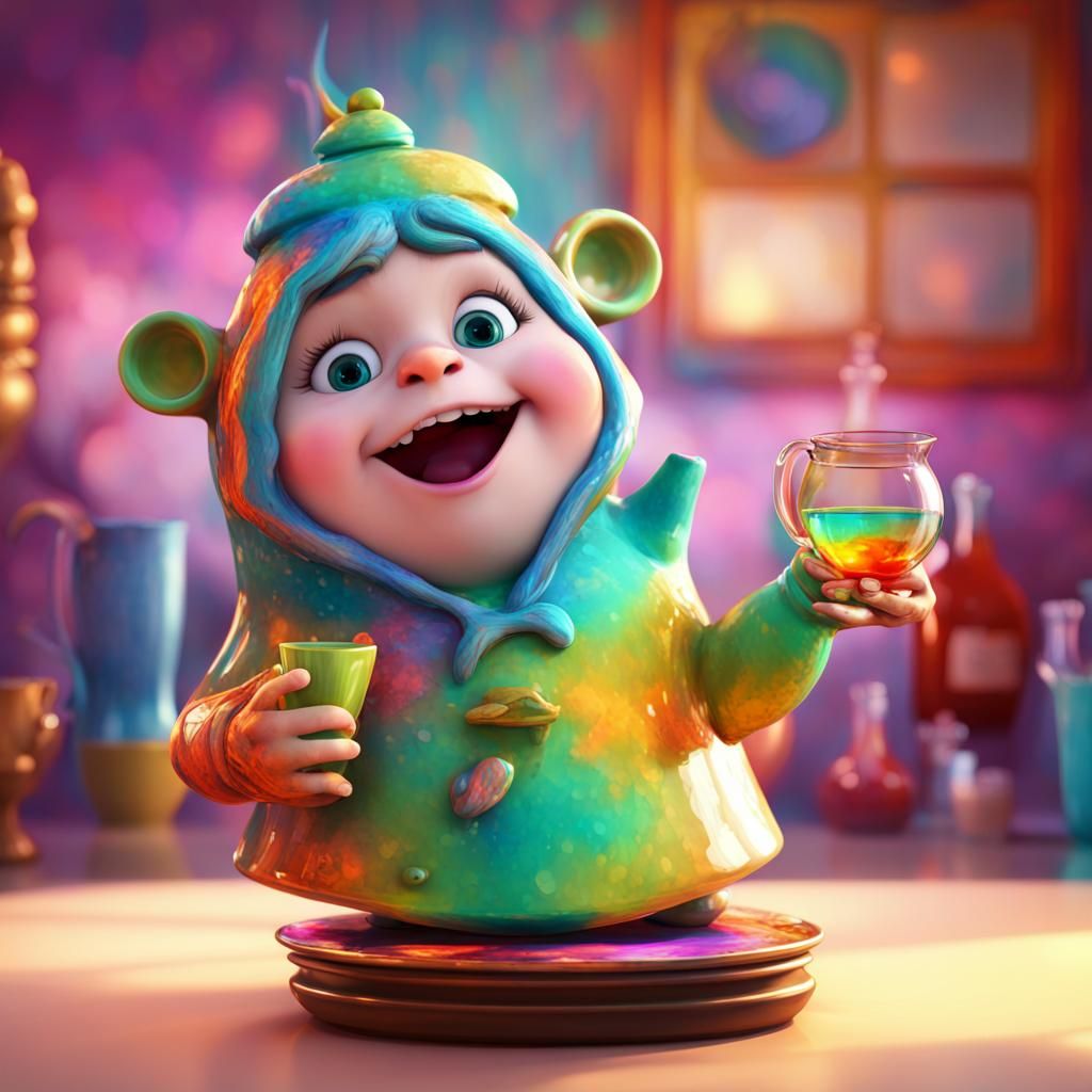 Teapot Child Singing Song in 3D Digital Art