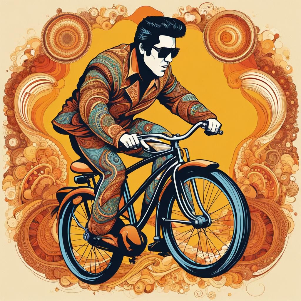 Elvis Presley Rides Bicycle with Abstract Elements