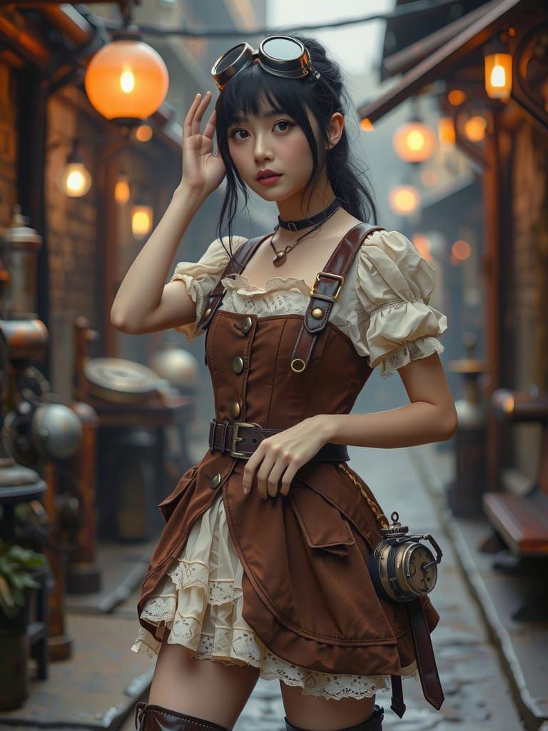 Steampunk Japanese Girl in Victorian Era Attire