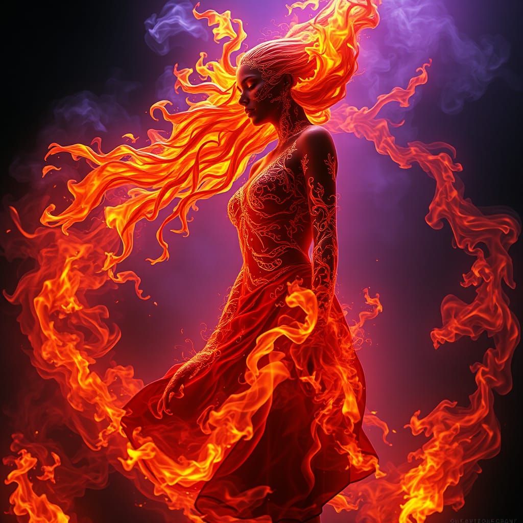 Fiery Girl Rising: Dark Fantasy Art Nouveau