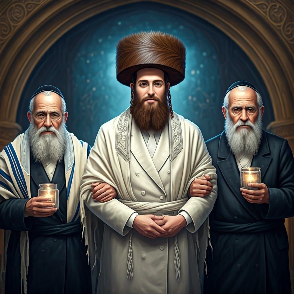 Majestic Hasidic Groom in Regal Attire with Elderly Dignitar...