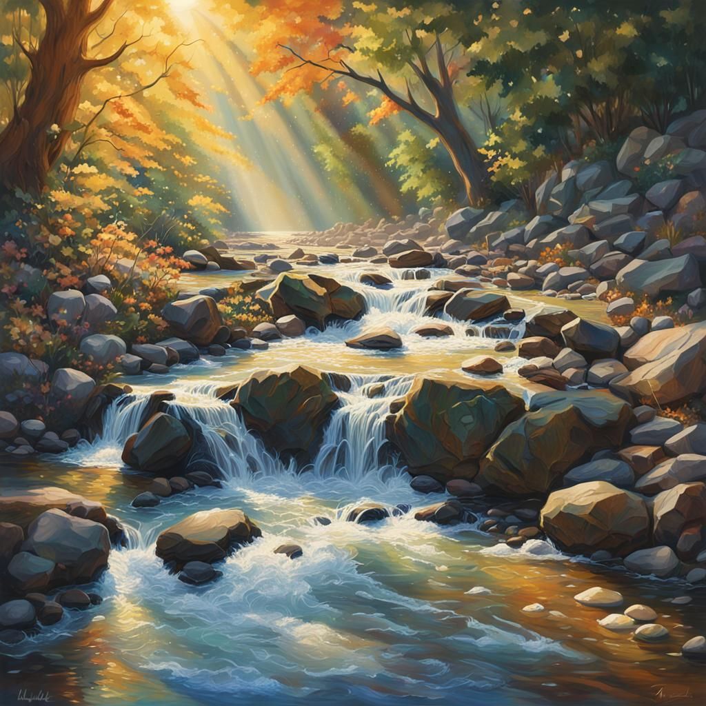 Sunlight Dancing on a Babbling Brook as Splash Art