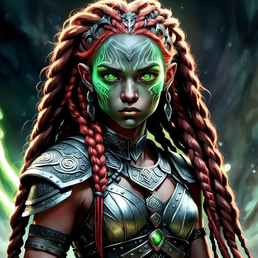 Powerful Grey-Skinned Giant Warrior with Glowing Eyes