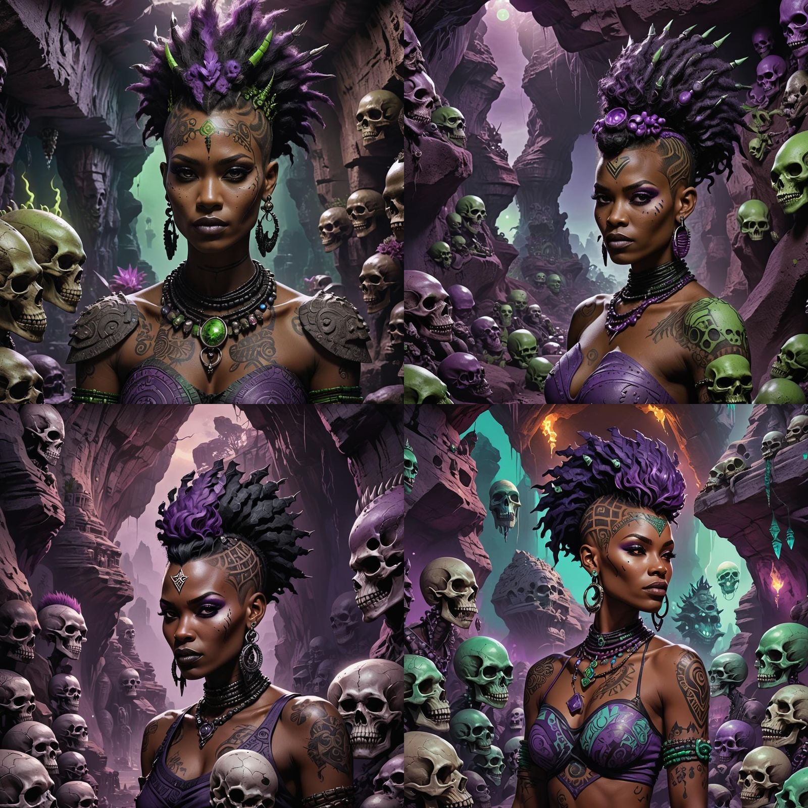 Tribal Tattooed Woman with Alien Girl, Detailed Matte Painti...