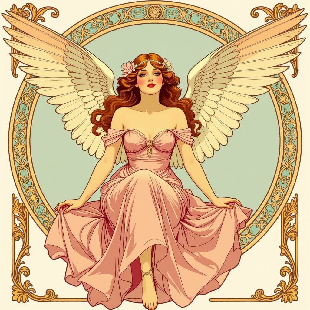 Elegant Angel Woman in Art Nouveau Style