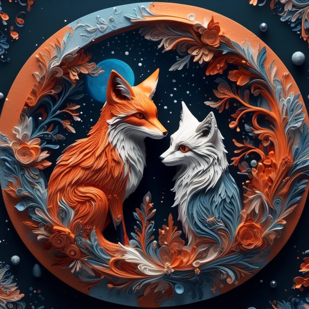 Fox and Owl Yin Yang Matte Painting