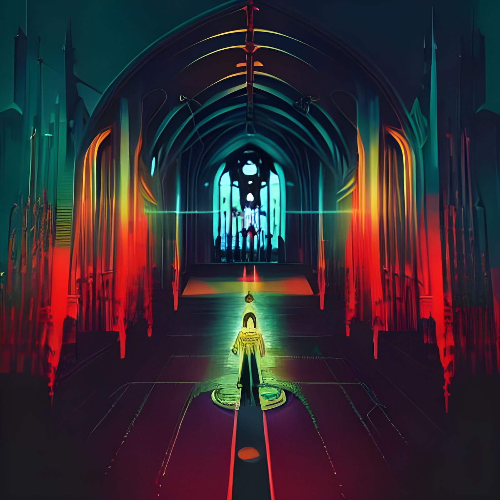 Gothic Horror Figure in Retrofuturist Synesthesia