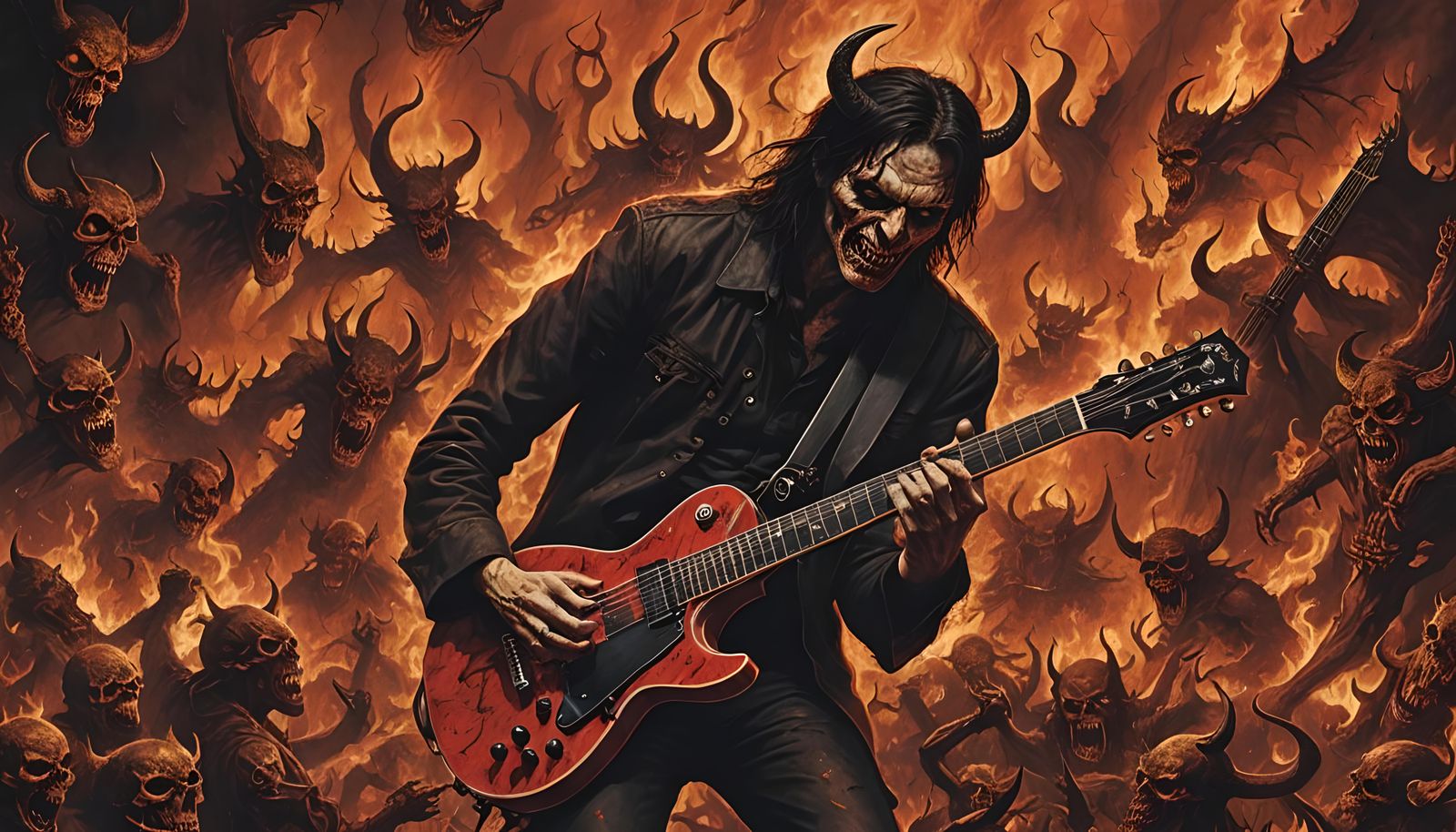 Guitarist Plays in Hellscape
