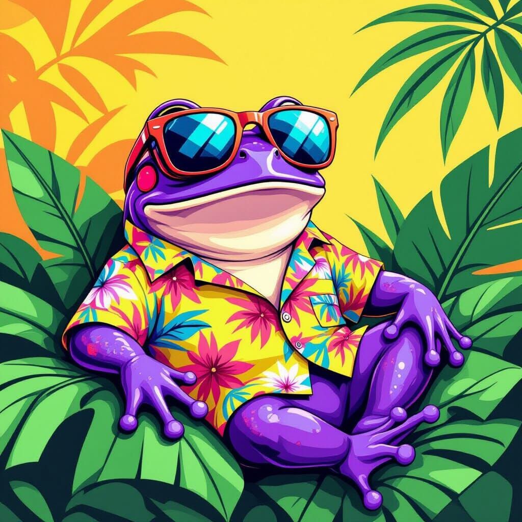 Funky Purple Frog Lounging in 2D Style