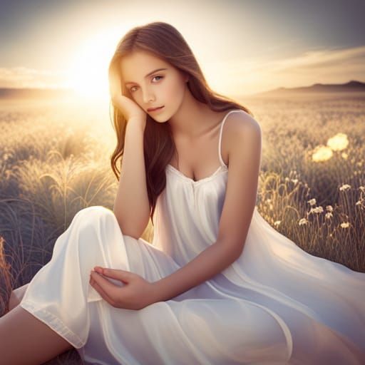 Teenage Girl in Satin Nightgown, Soft Focus