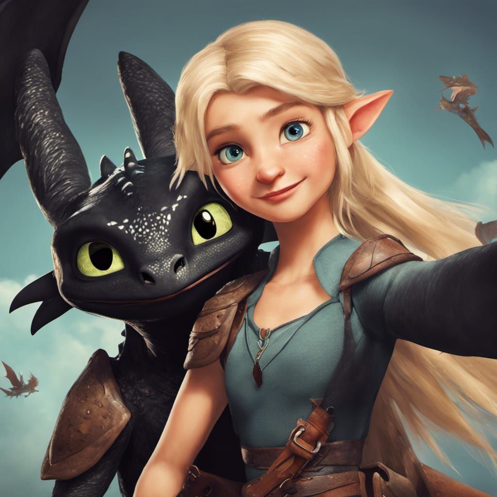 Astrid and Toothless pose