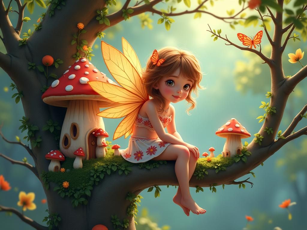 Enchanting Fairy Village in Vibrant Vector Art