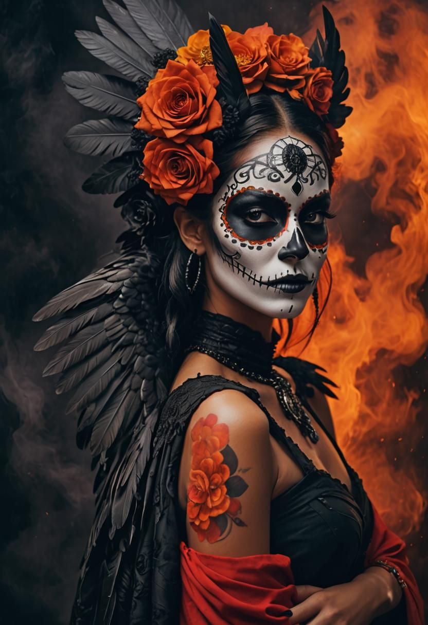 Gothic Muse with Día de los Muertos Face Paint