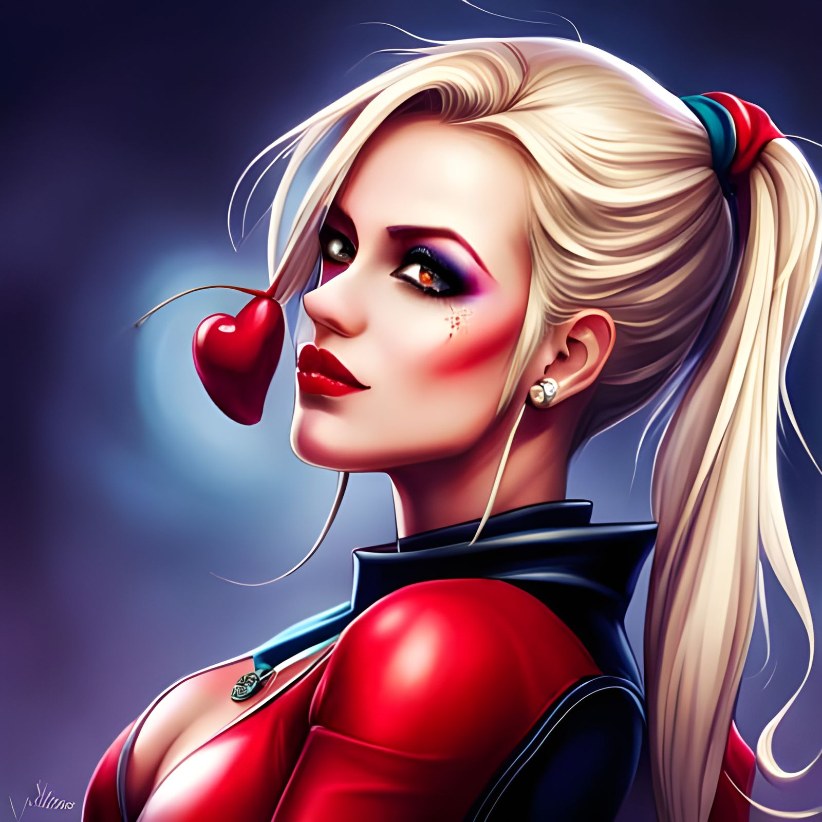 Harley Quinn Anime-Style Close-Up Painting