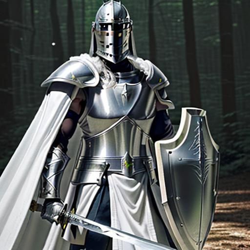 Photorealistic Paladin in White Armor with Sword