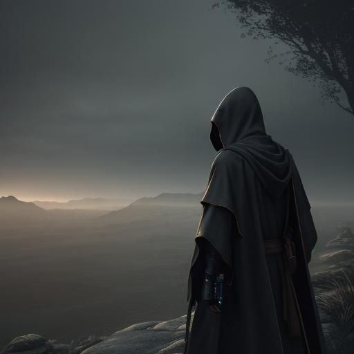Cloaked Traveler in Atmospheric 3D Anime Art