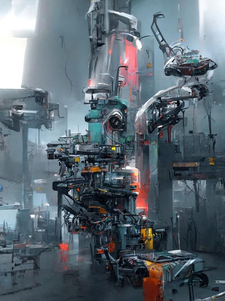 Futuristic Robotic Factory with Spaceships in CryEngine Styl...