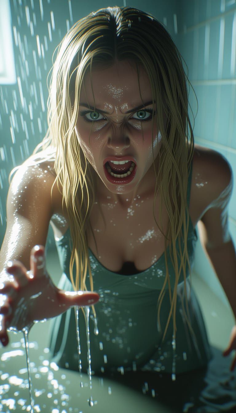 Horror Portrait: Ghostly Woman with Flying Hair in Chiaroscu...