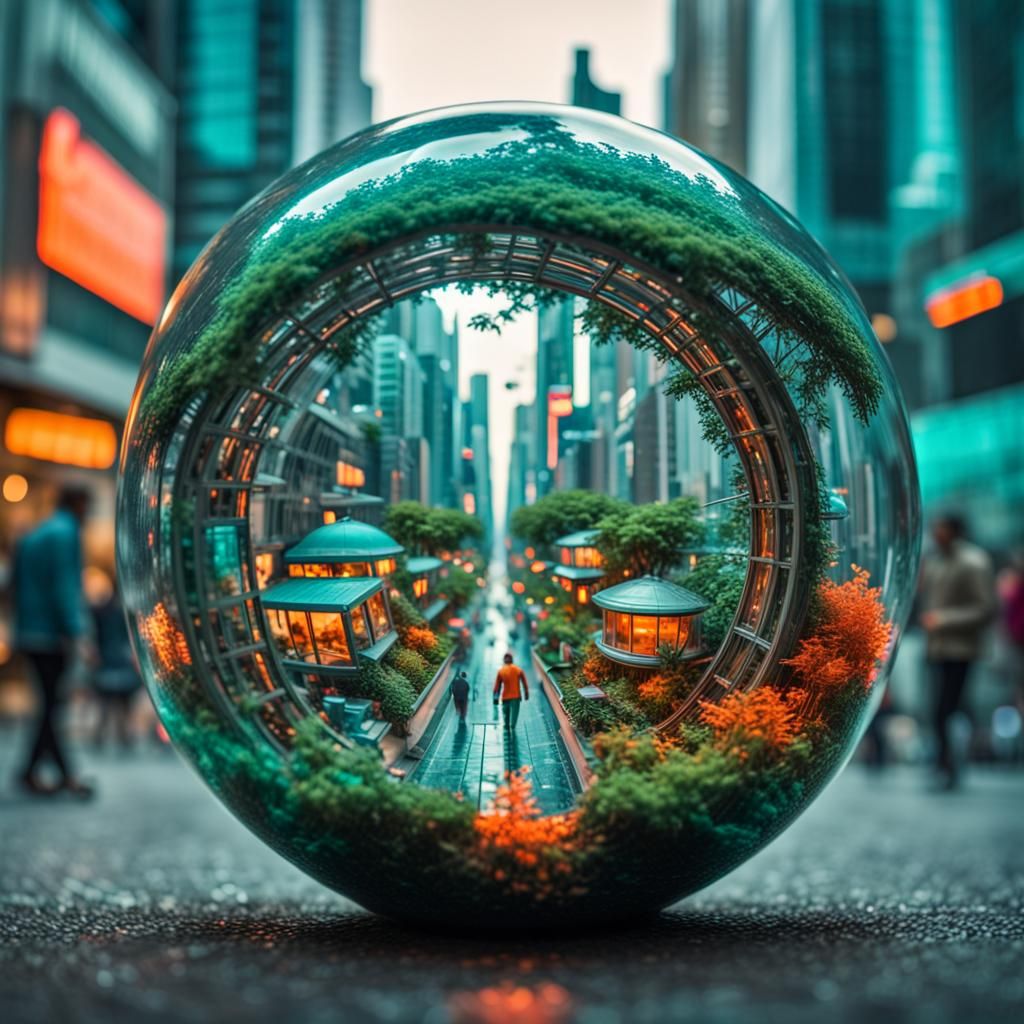 Futuristic Earth Inside Glass Ball in Neon Style