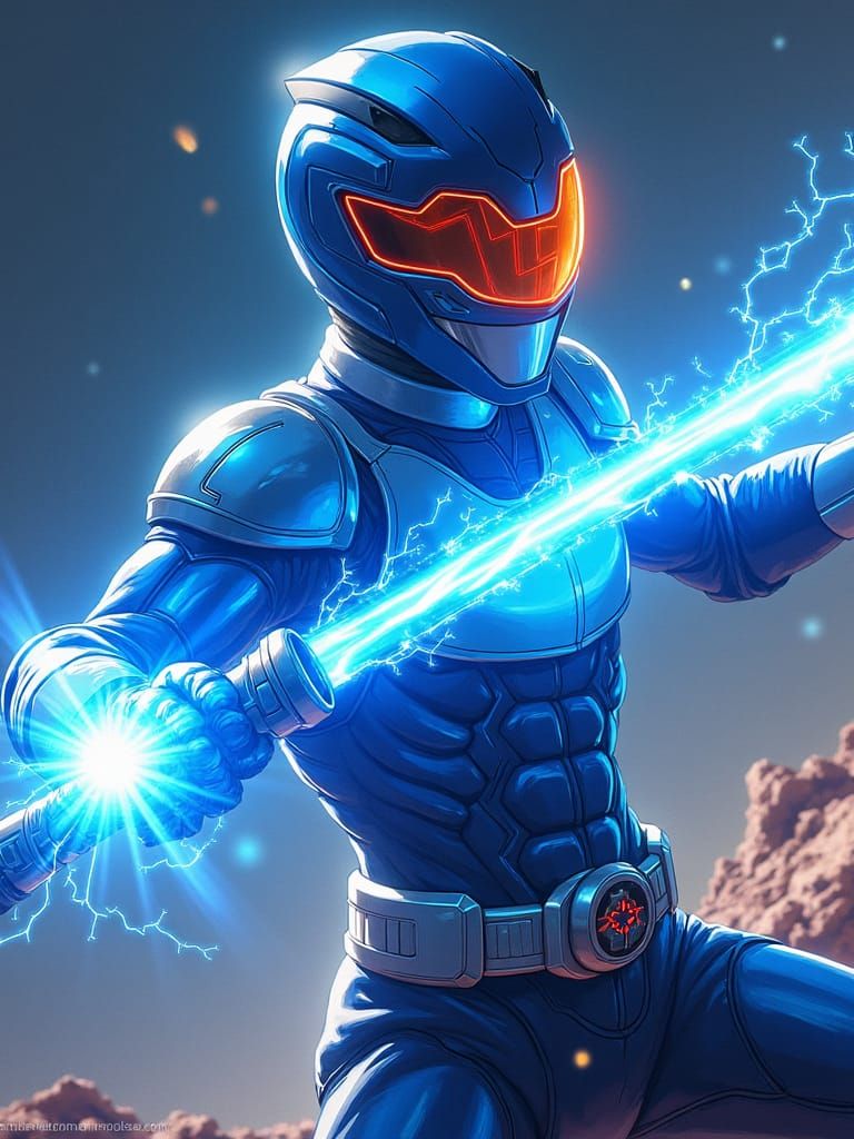 Blue Solar Eclipse Ranger Leaps Forward with Energy Sword