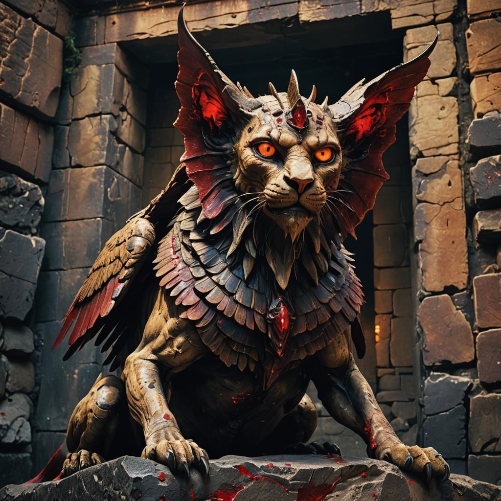 Demonic Androsphinx in Bloodstained Horror Landscape