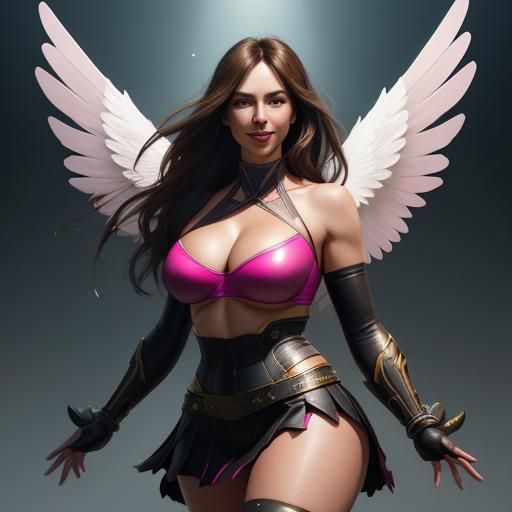 Brunette Model with Angel Wings in Detailed Digital Art