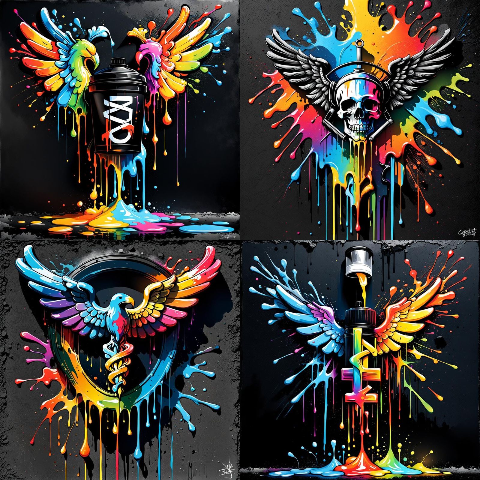 Caduceus in Graffiti Art Style on Black Background