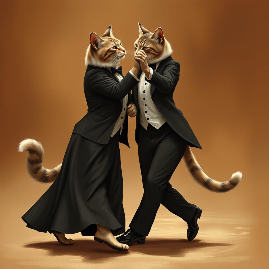Elegant Feline Ballroom Dancers in Formal Attire