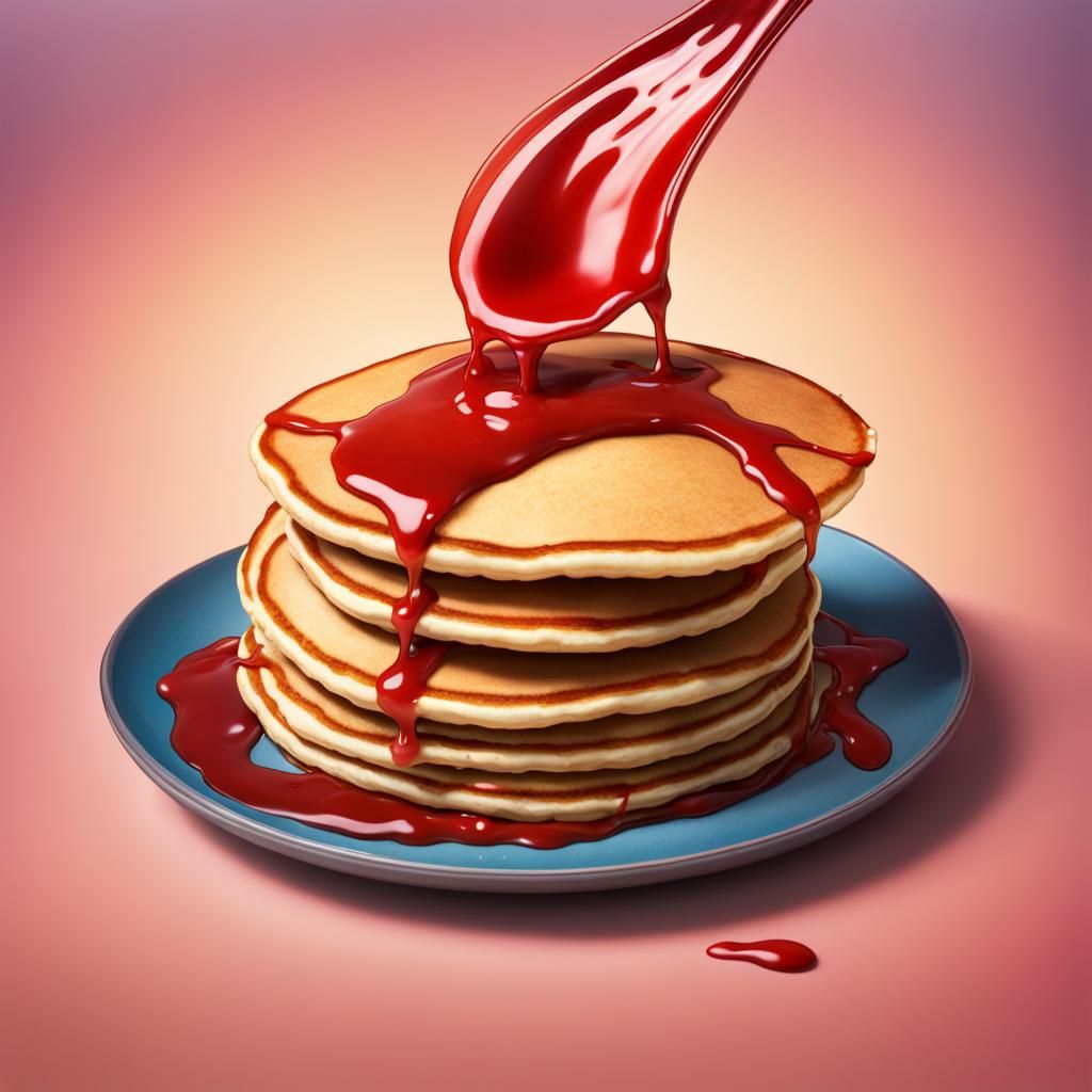 Hyperrealistic Pancake with Ketchup Splash Art
