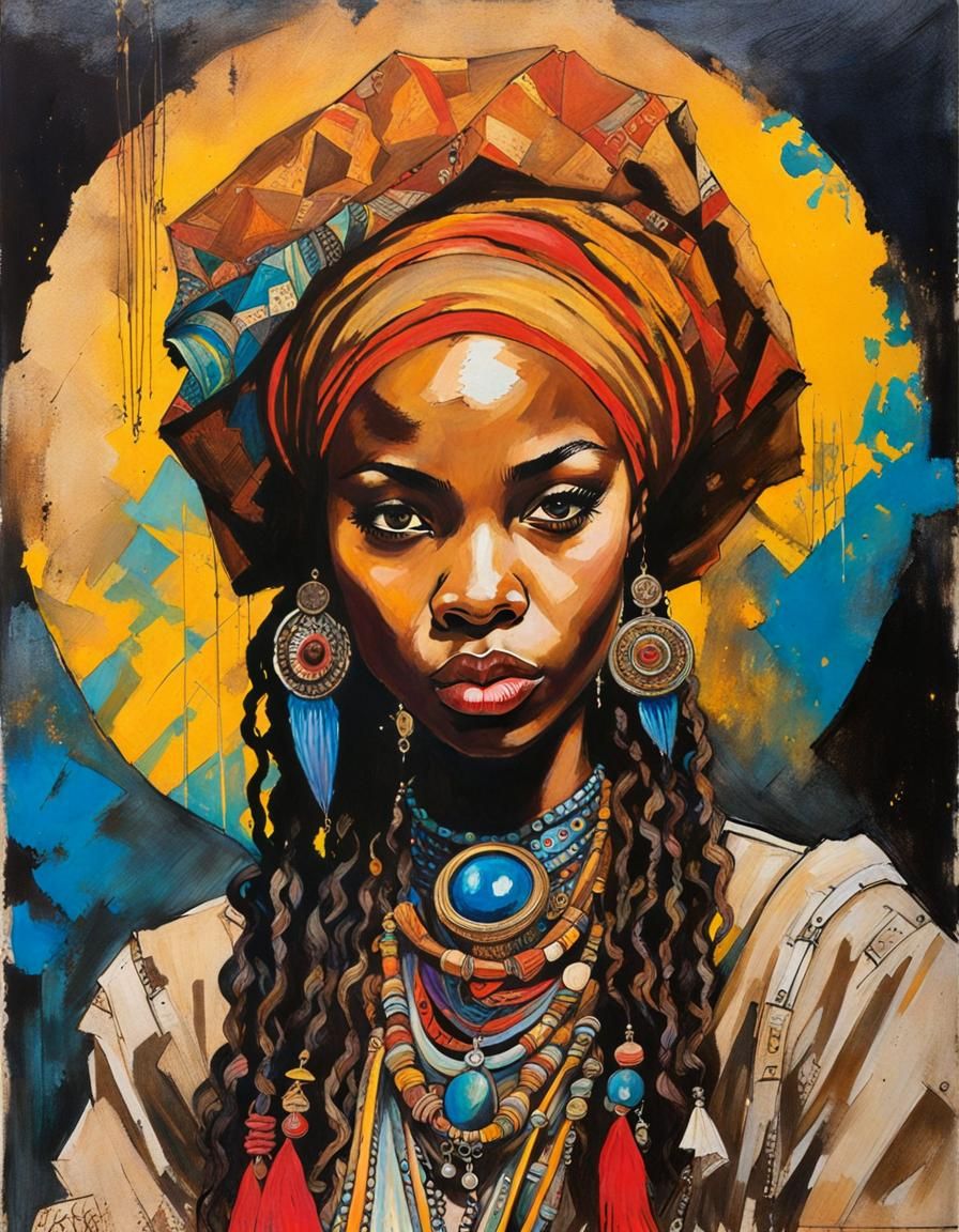 Afrofuturist Portrait in Arthur Rackham Style