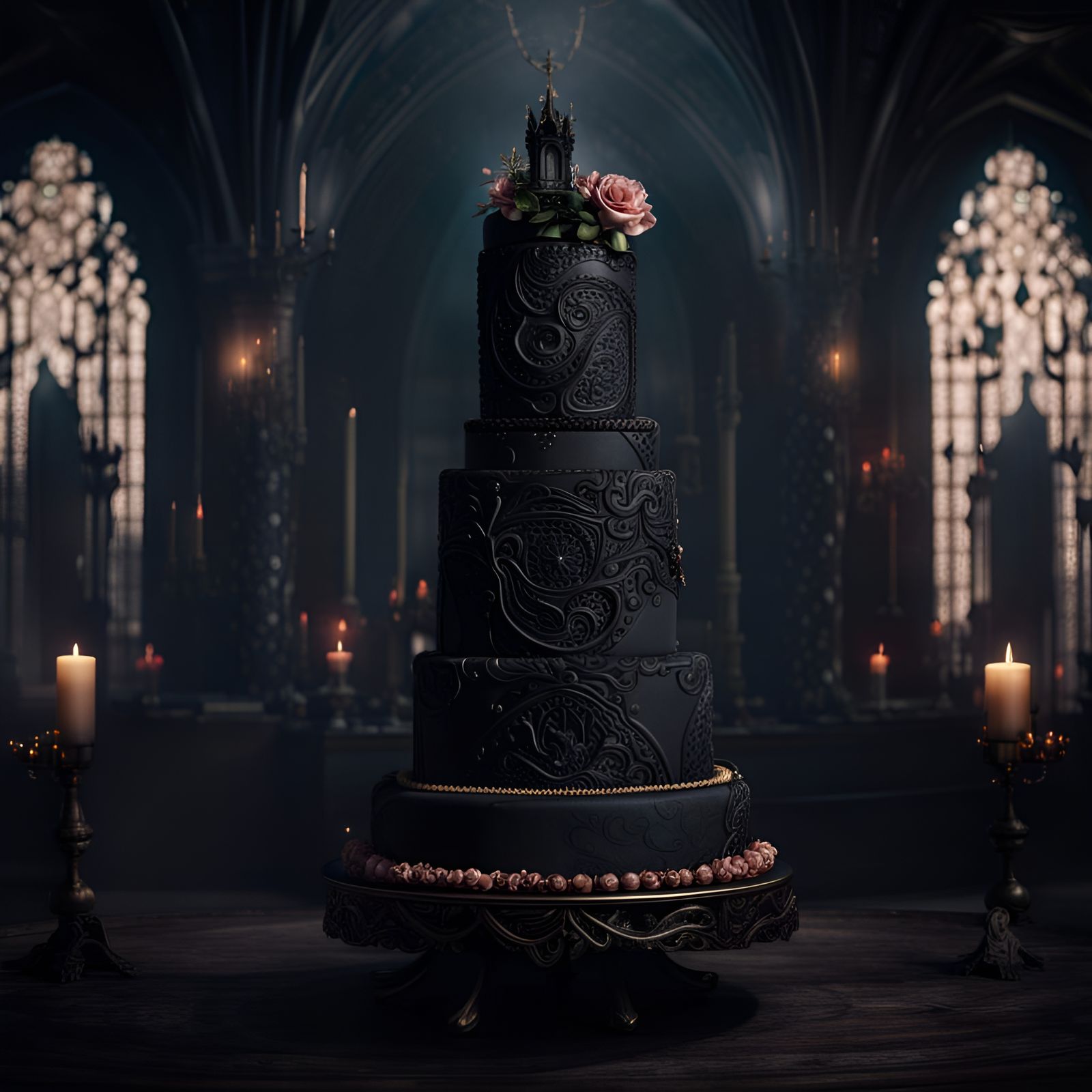 Gothic Wedding Cake in Digital Matte Painting Style