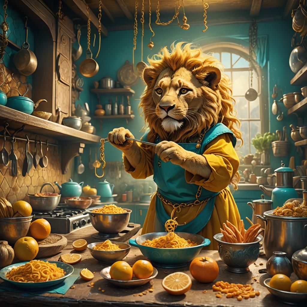 Lion Cub Chef in Whimsical Kitchen: Fantasy Art