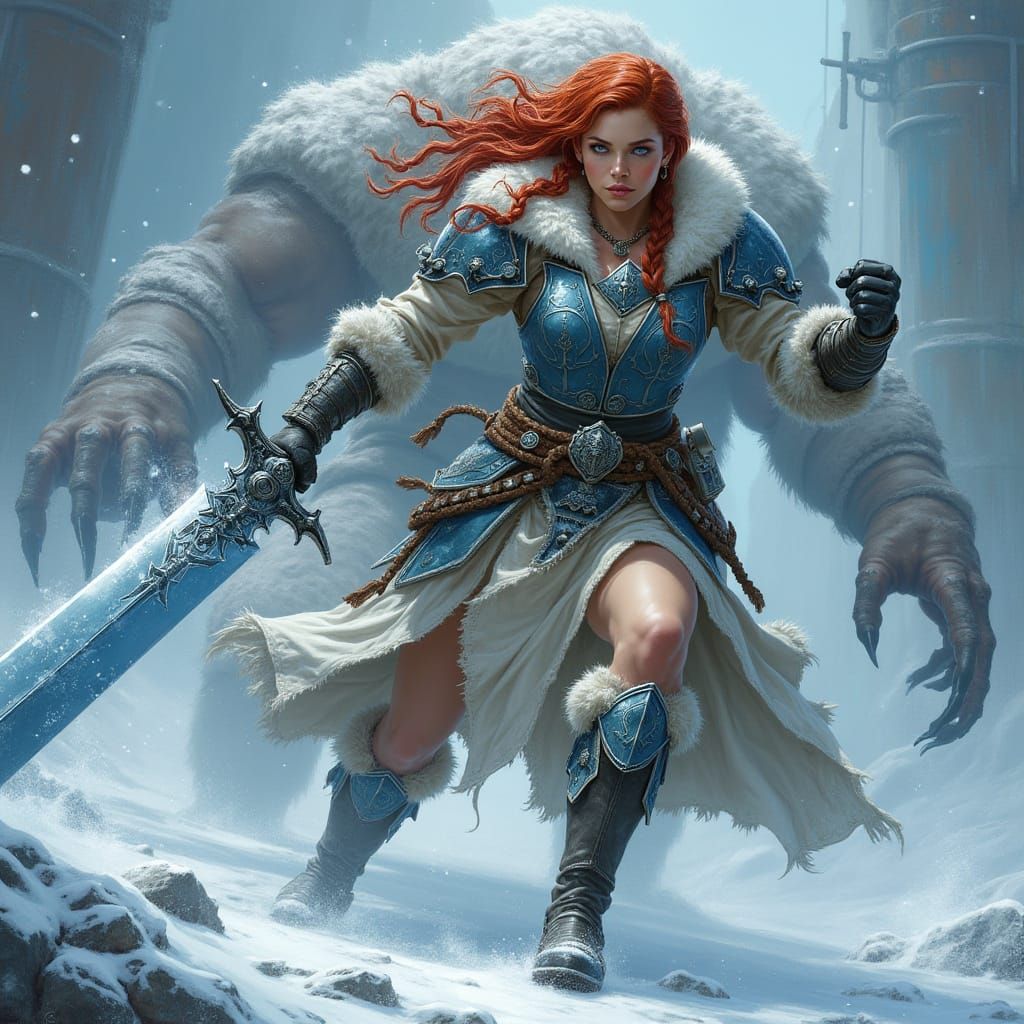 Winter Warrior in Epic Battle Scene