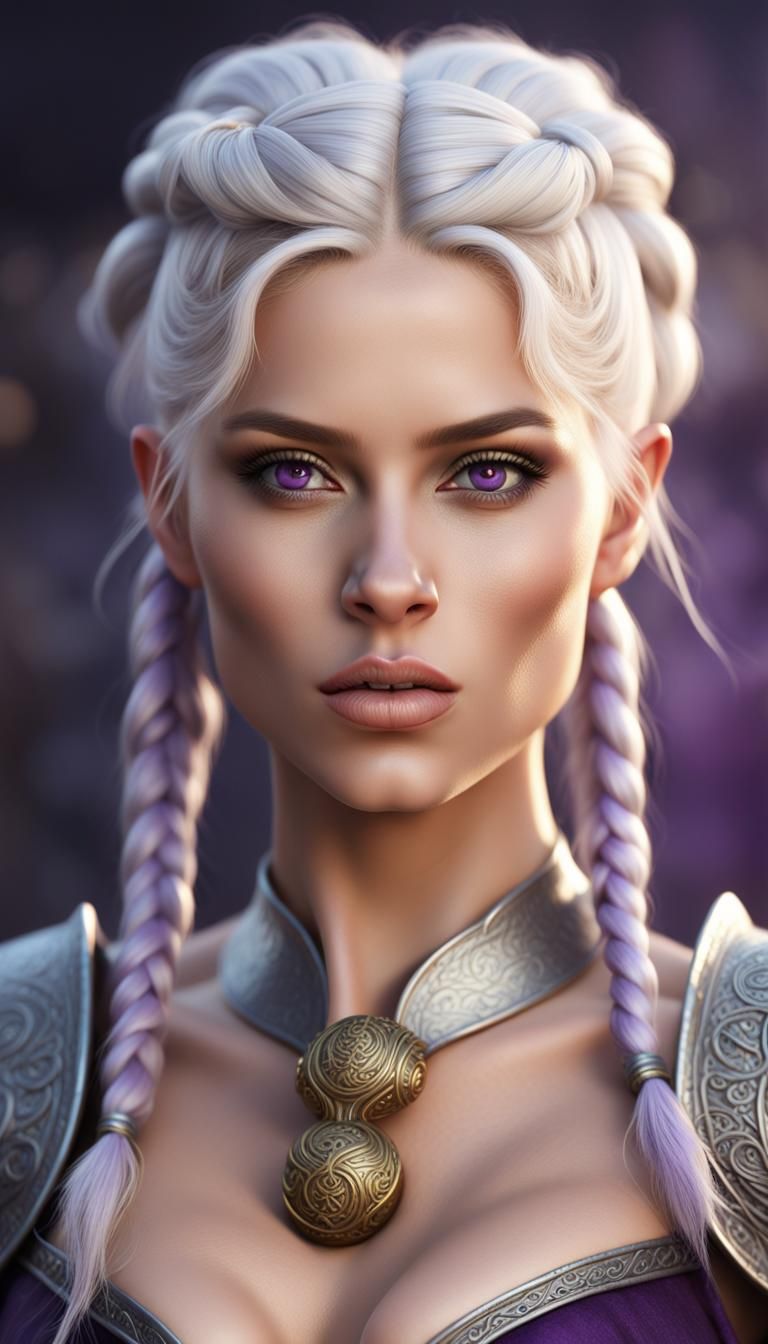 Viking Woman with Silver-Gold Hair in Fairycore Style