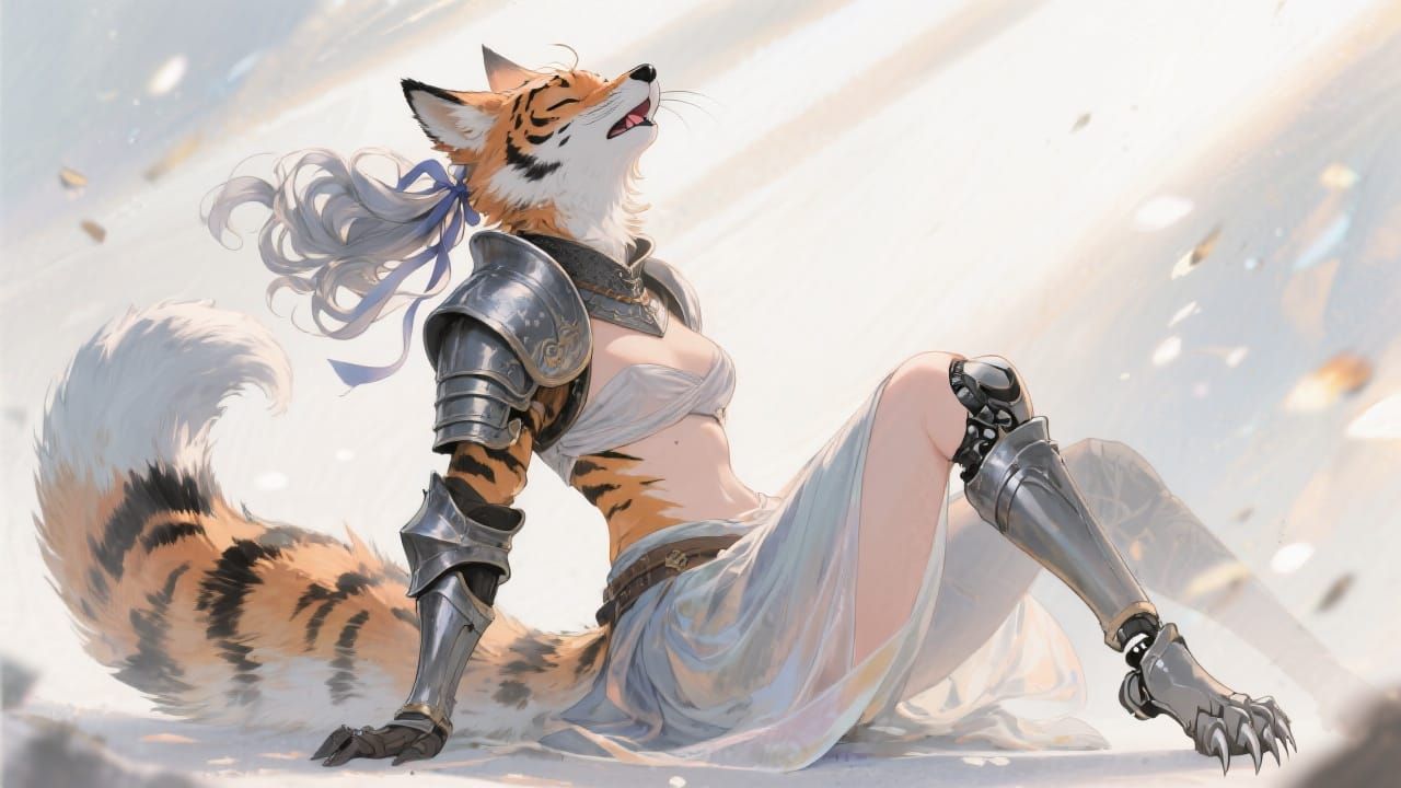 Anime Fox Knight Relaxing in Soft Light
