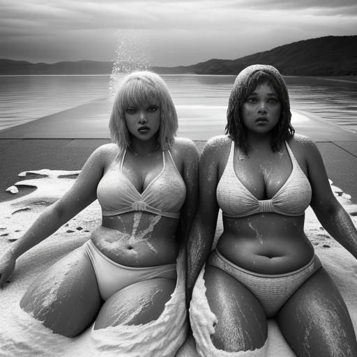 Playful Women Covered in Flour: Hyperrealistic Image