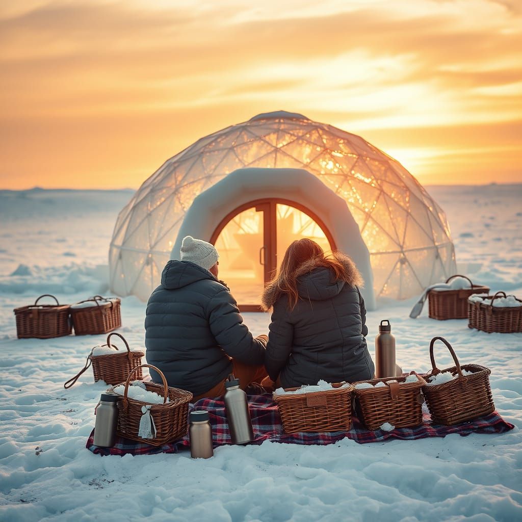 Couple's Serene Winter Wonderland Scene in Hyperrealistic St...